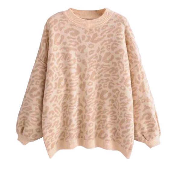CLEARANCE Beige Leopard Crewneck Oversized Sweater - Picture 2 of 2